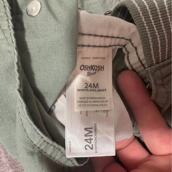 Oshkosh B’Gosh Toddler Green Cargo Short Overalls Size 24 Months NWT - Picture 7 of 8